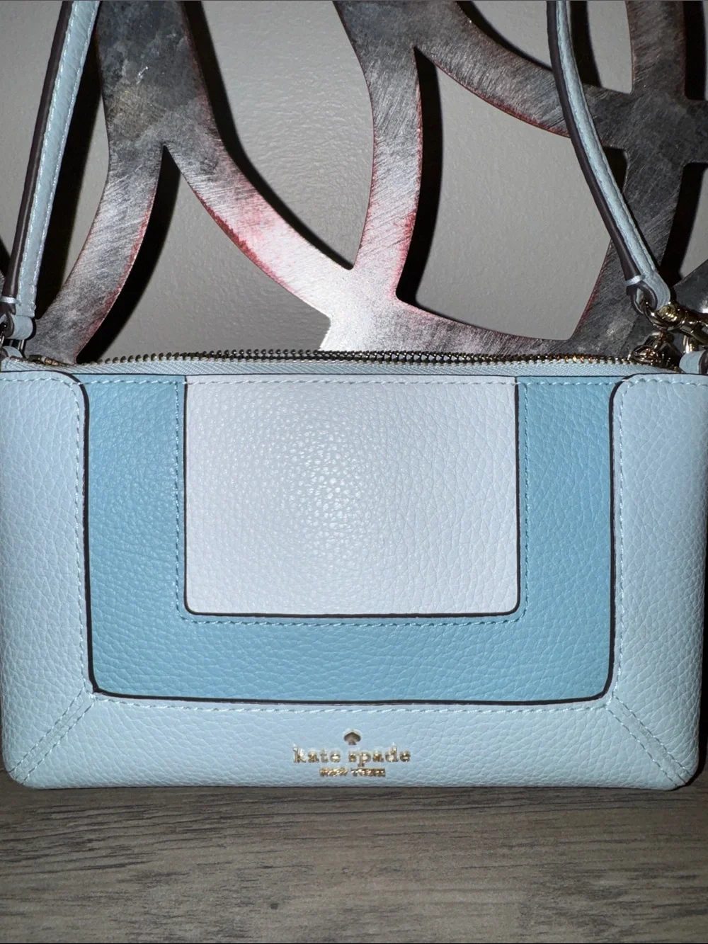 kate spade White and Light Blue Pebbled Leather Small Shoulder Bag
